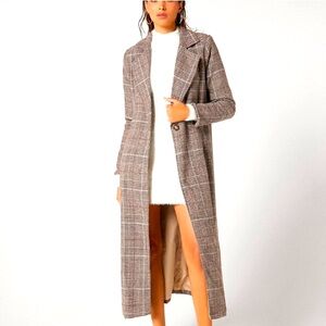 Single button plaid blazer coat